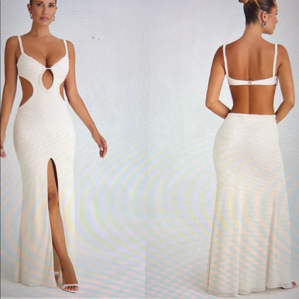 Oh Polly White Backless Bodycon Dress with Plunge Neckline